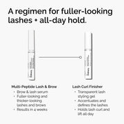 A 2-step regimen for fuller lashes and all-day hold. It pairs The Ordinary Multi-Peptide Lash & Brow Serum for fuller lashes with the Lash Curl Finisher, a transparent gel that holds lash curl and lift all day.